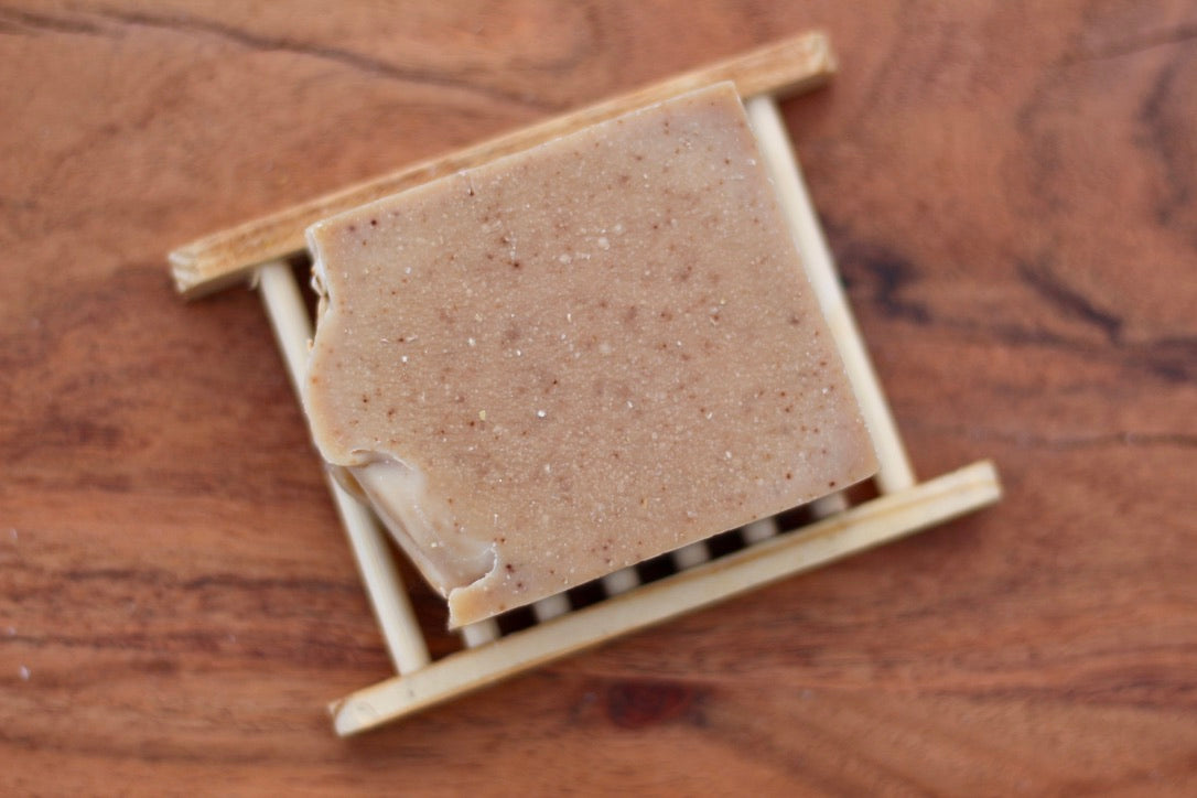 Banana Muffin All-Natural Handmade Soap Front View with Soap Dish