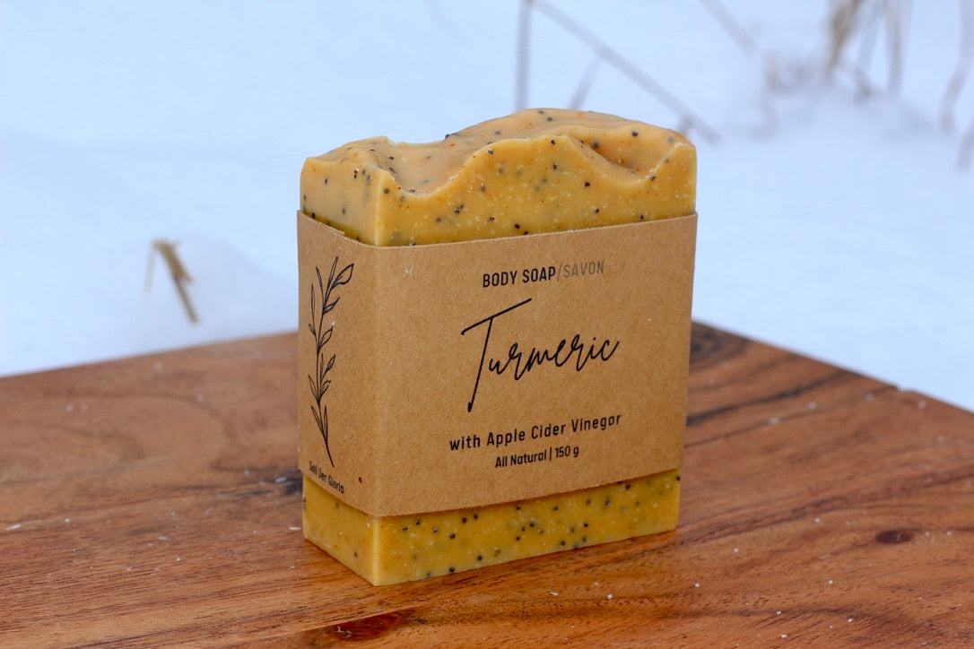 Turmeric and Apple Cider VinegarAll-Natural Handmade Tallow Soap with Exfoliation Side View