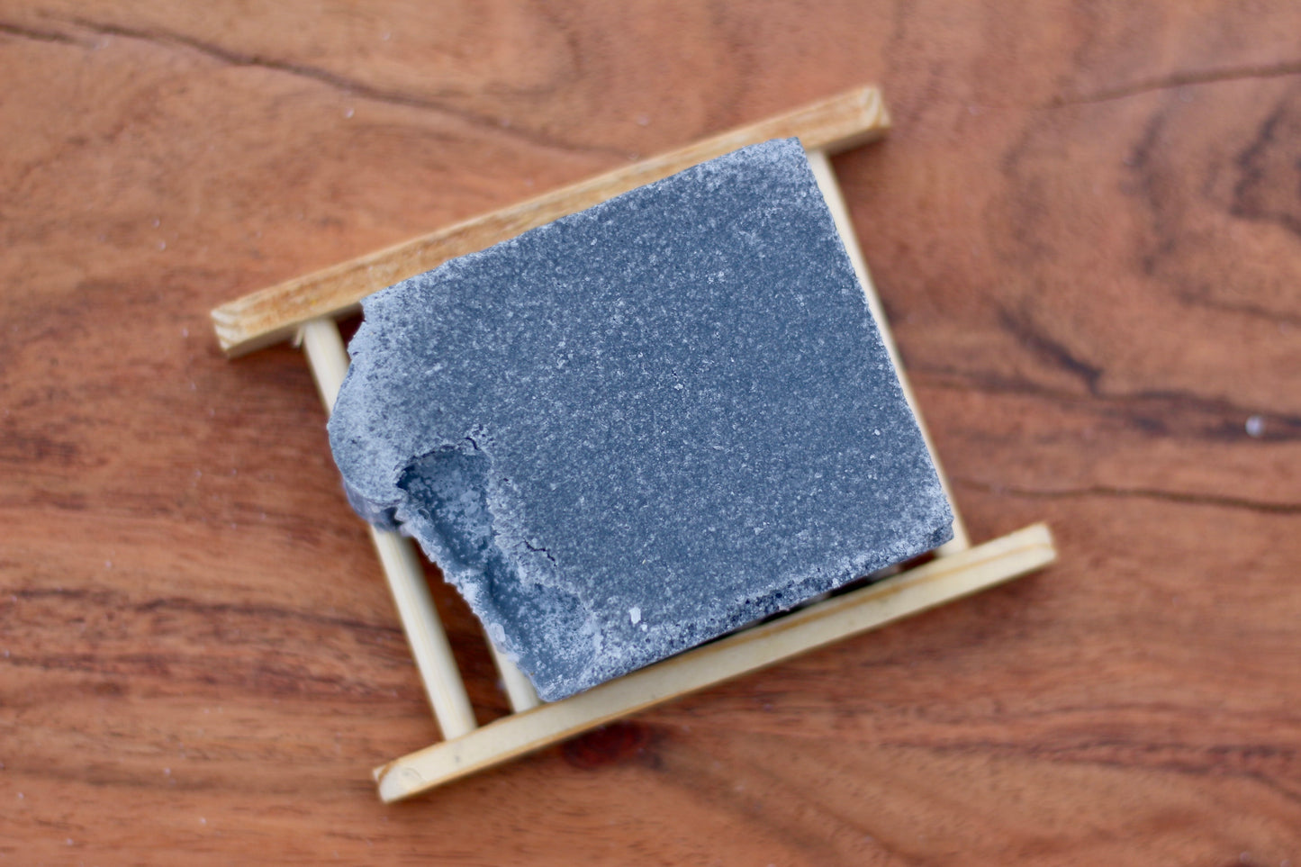 Twilight All-Natural Handmade Sea Salt Soap with Jojoba Oil and Activated Charcoal Front View No Label with Soap Dish