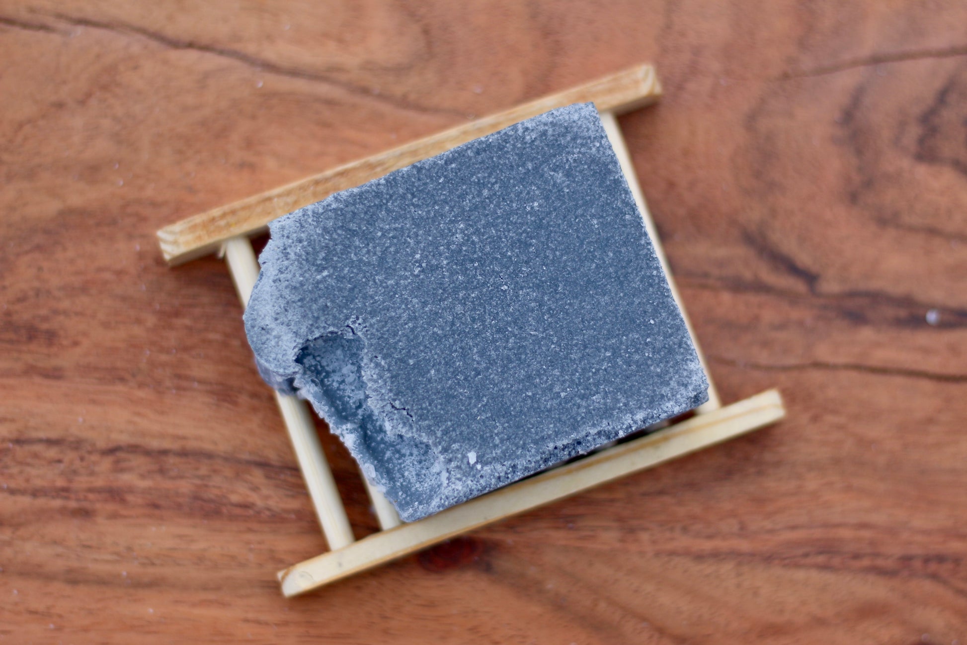 Twilight All-Natural Handmade Sea Salt Soap with Jojoba Oil and Activated Charcoal Front View No Label with Soap Dish
