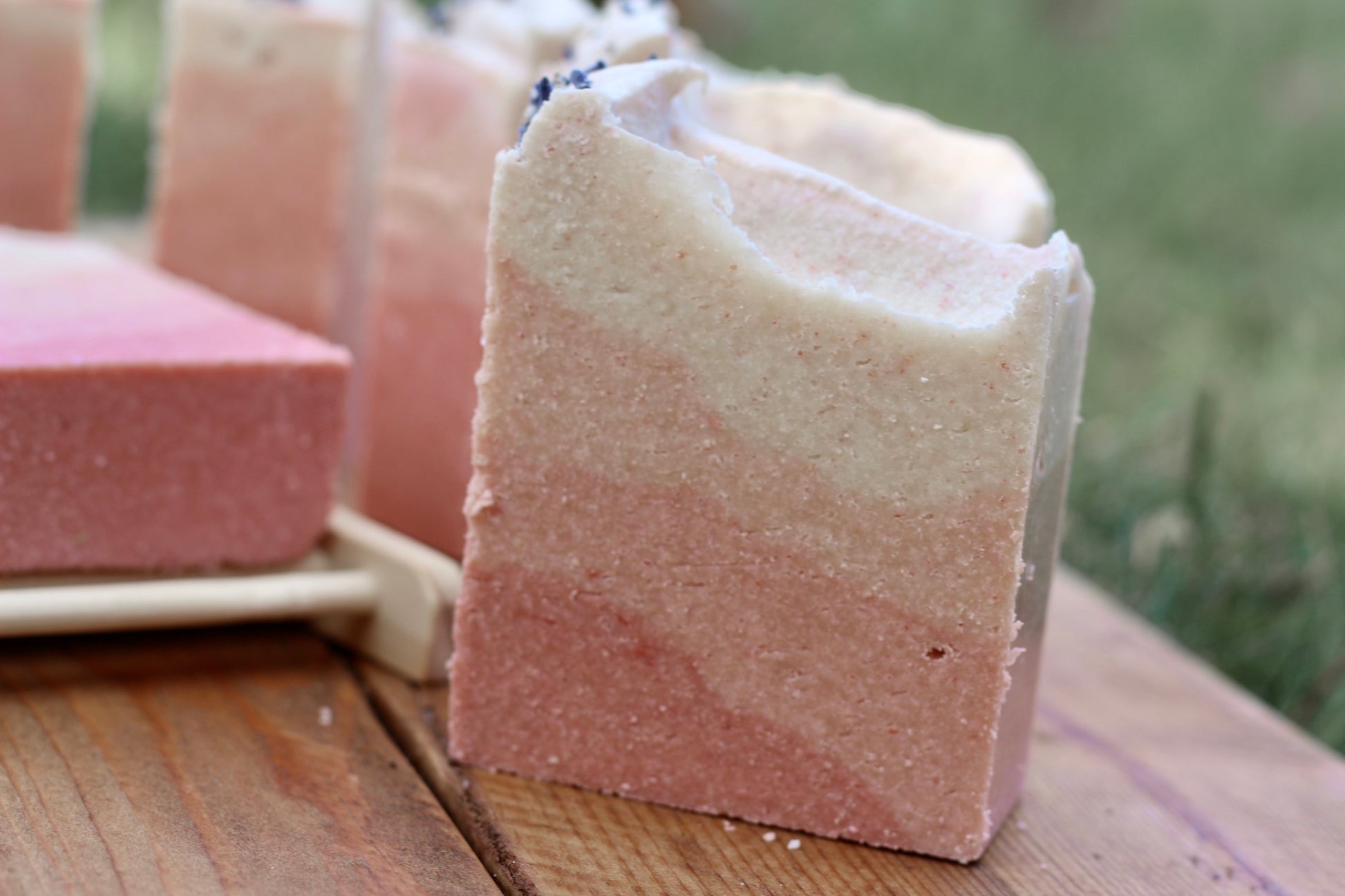 Summer Dreams All-Natural Handmade Pink Himalayan Salt Soap Side View No Label View of Pink Clay Gradient Layers