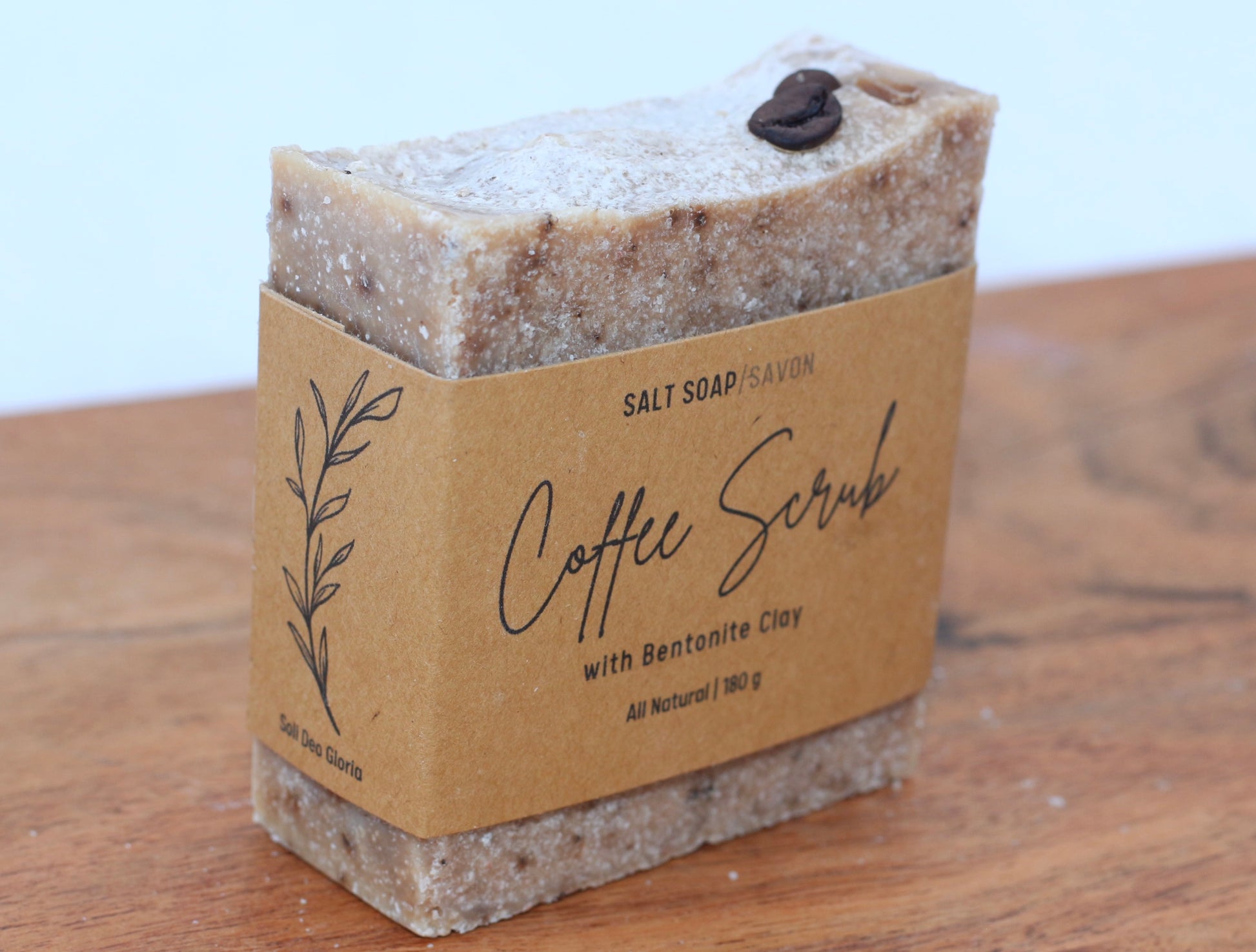 Coffee Scrub All-Natural Handmade Salt Soap Side View