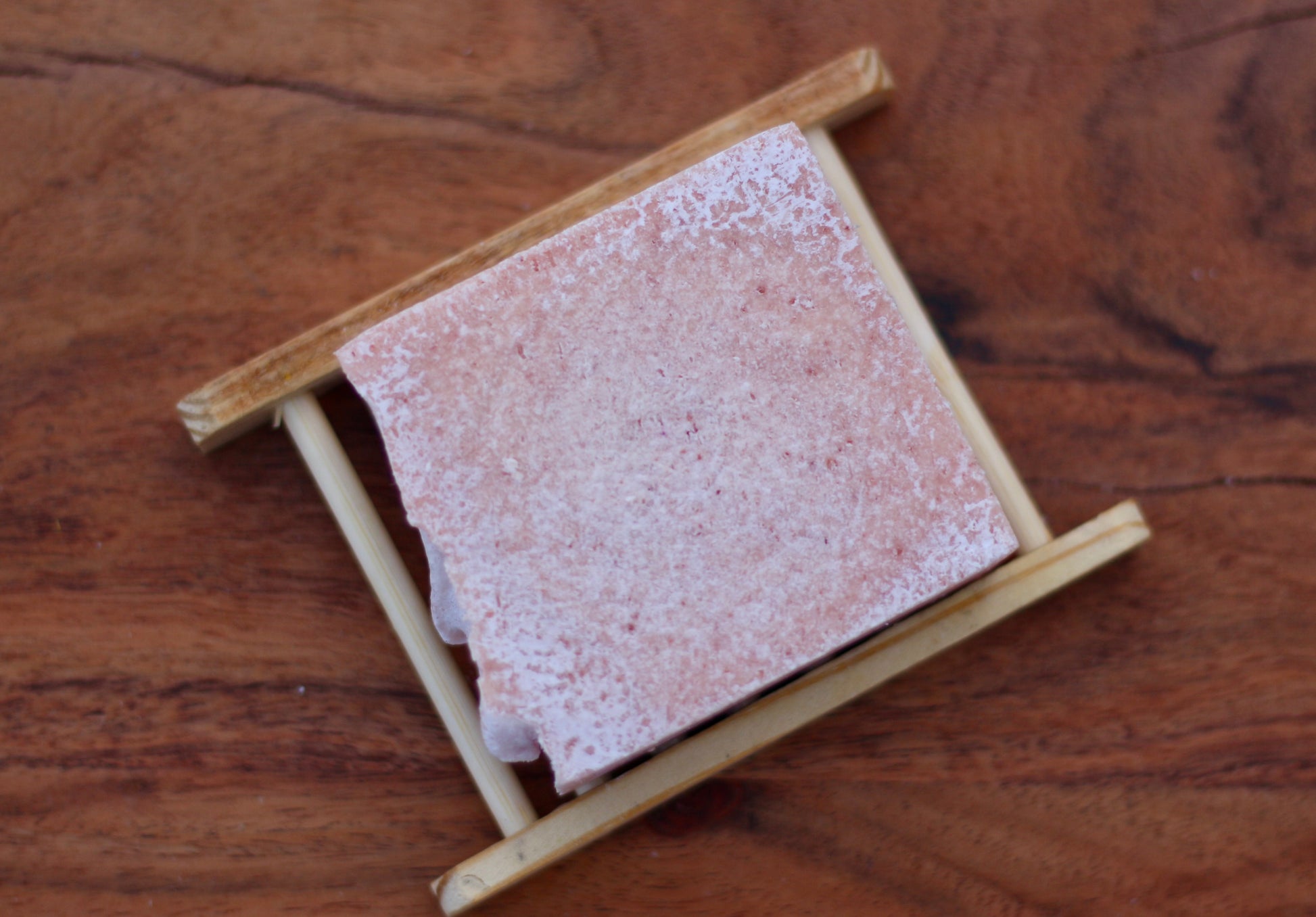 Wildflower All-Natural Handmade Pink Himalayan Salt Soap with Jojoba Oil Front View No Label with Soap Dish