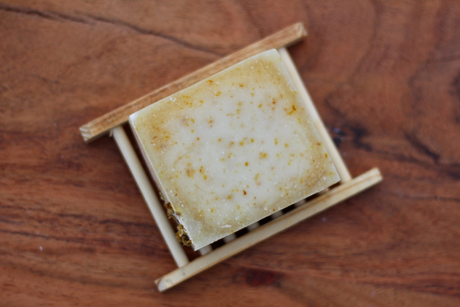 Chamomile & Calendula All-Natural Handmade Tallow Soap No Label on Soap Dish
