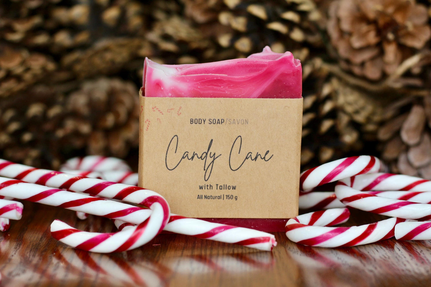 Candy Cane Soap | All-Natural Tallow Soap Made in Canada | Christmas
