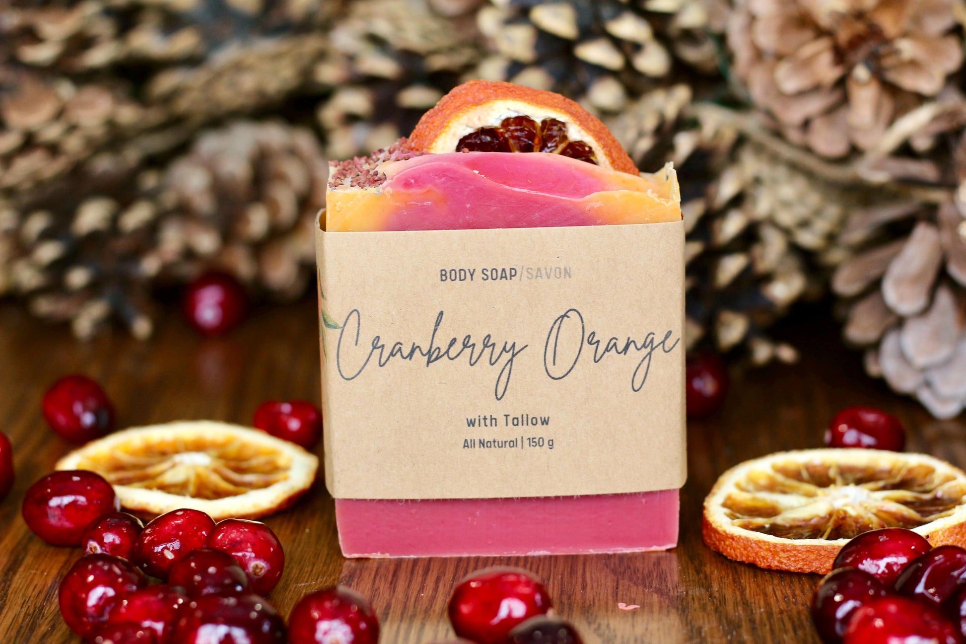 Cranberry Orange Soap | Christmas Tallow Soap Handmade in Canada | All Natural